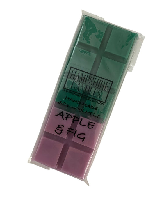 Apple and fig scented wax melt snap bar with segmented design, handmade with soy wax and eco-friendly packaging.