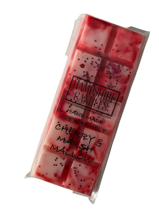 Handmade Cherry & Marshmallow Wax Melts – Sweet and fruity soy wax snap bar with cherries, almonds, and vanilla scent.