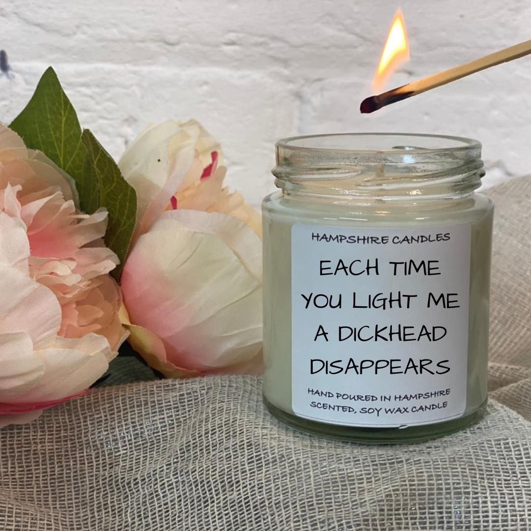 Funny scented candle for gifting, shown in fragrances like Sea Breeze and Fresh.
