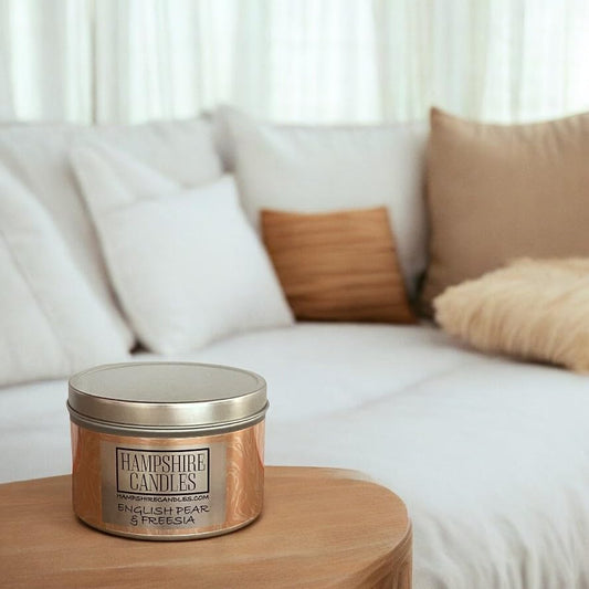 English Pear and Freesia Scented Tin Candle 