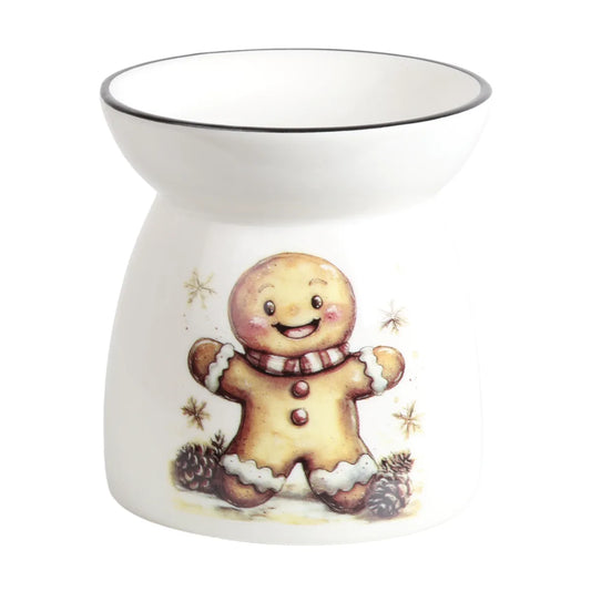 Gingerbread Man ceramic tealight wax melt burner with festive Christmas design