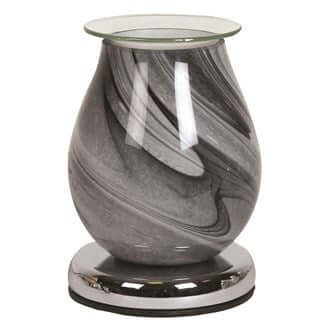 "Grey Swirl Oval Touch Electric Wax Melt Burner with elegant glass design, perfect for melting wax and adding fragrance to your home."