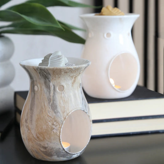 Marble effect tea light wax burner with wax melts home fragranceGrey marble tea light wax burner for living room home fragrance