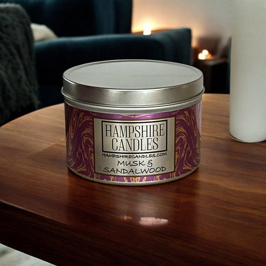 Musk and Sandalwood Scented Tin Candle