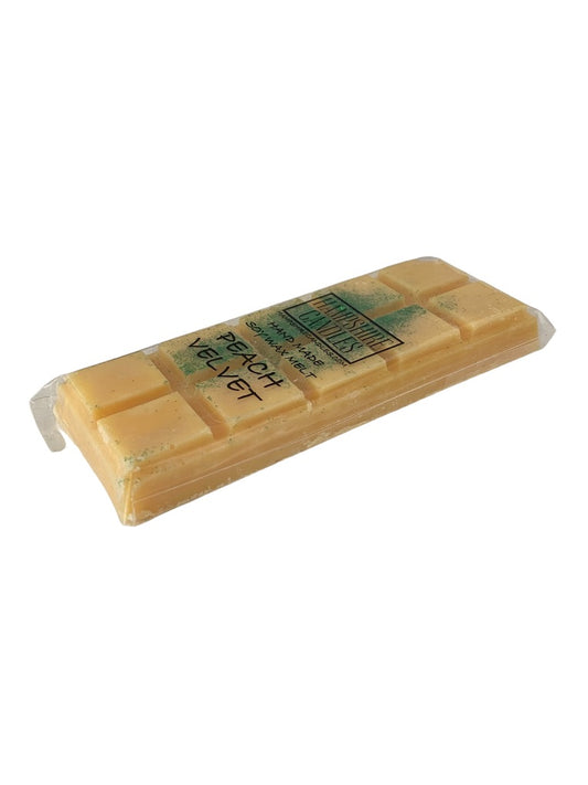 Peach Velvet Wax Melts with a smooth, sweet peach fragrance, enhanced by velvety undertones for a luxurious and fresh home scent. Soy wax melts for home fragrance enthusiasts