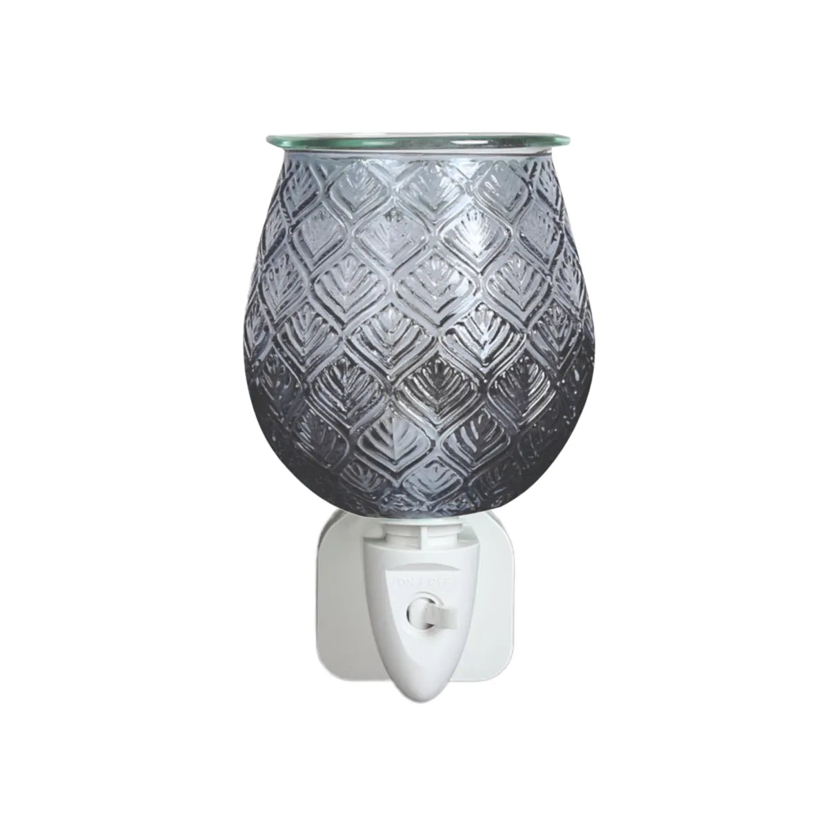 Plug in grey glass leaf wax melt burner electric wax burner 12cm UK