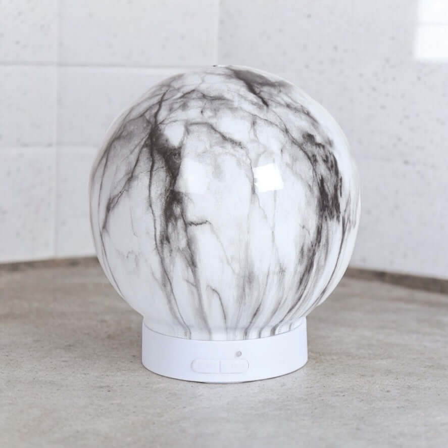 Round ultrasonic diffuser noir marble LED oil diffuser