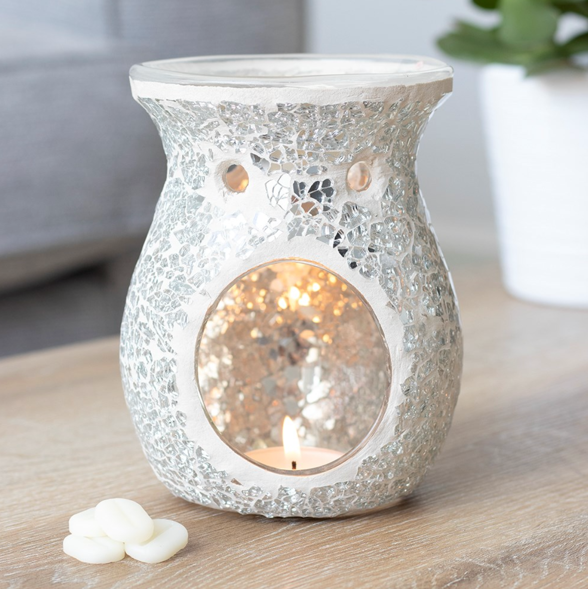 Elegant Crackle Glass Wax Burner – A decorative and functional wax melt burner, perfect for any home.