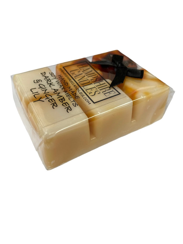 Dark Amber and Ginger Lily Wax Melts – Sophisticated soy wax melts with a rich amber and ginger lily scent. Perfect for your wax melt burner this winter.