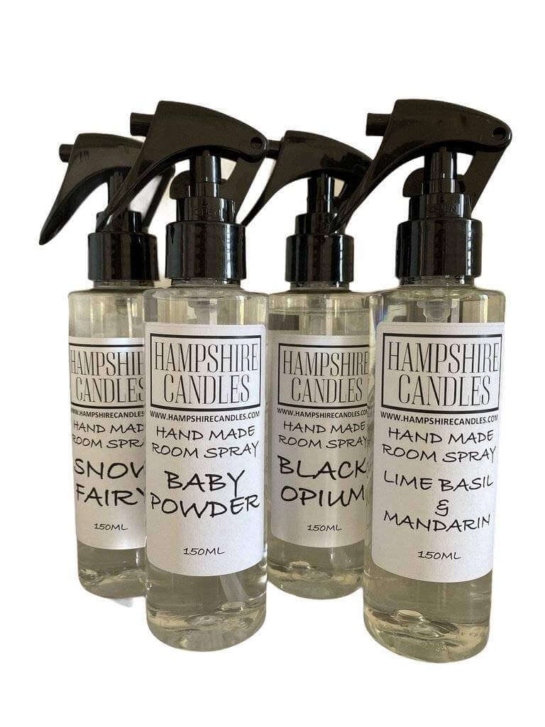 150ml room spray in a clear bottle with black trigger, providing highly scented, long-lasting home fragrance. Ideal for freshening rooms, eliminating odours, and creating a clean, welcoming atmosphere.