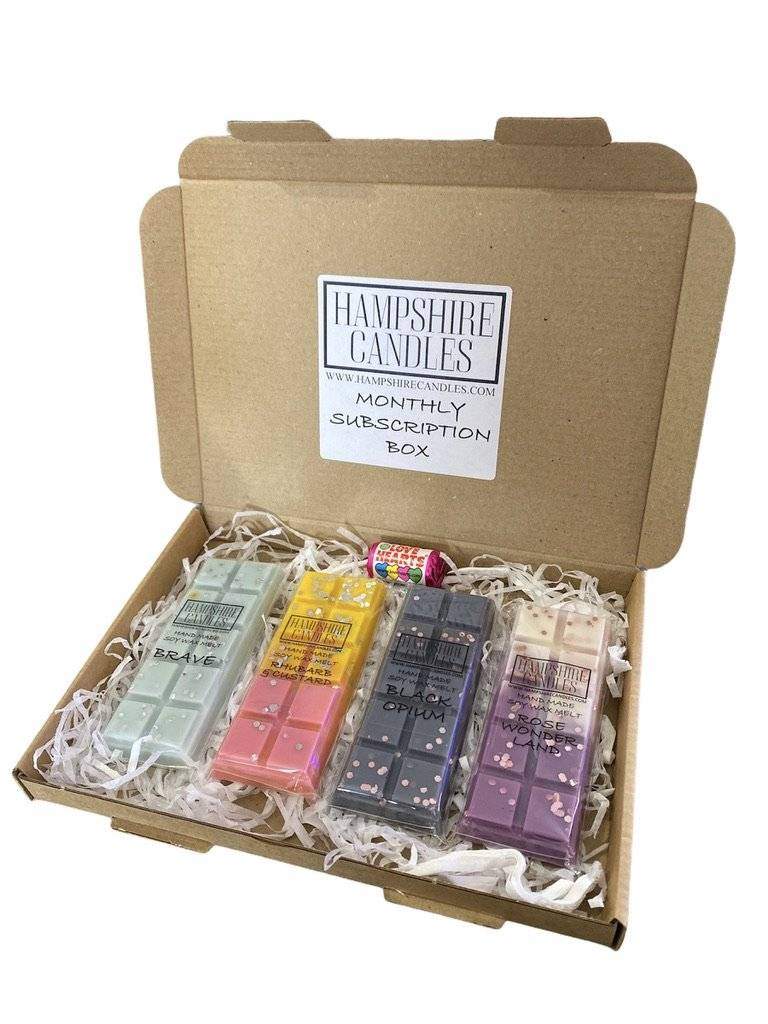 Monthly Wax Melt Snap Bar Subscription Box – A convenient way to try new wax melts each month. Perfect for use in electric wax melt burners, creating a constantly fresh aroma.