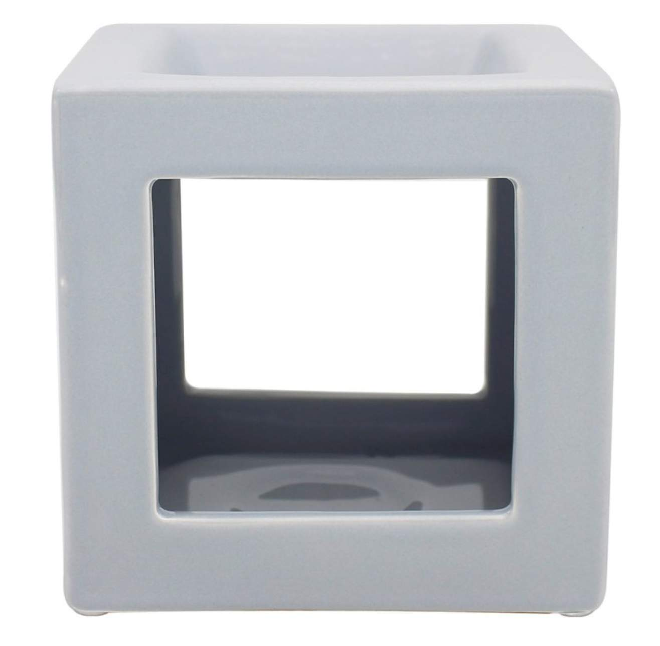 Grey Square Wax Melter in use with a tea light candle, melting a scented wax melt to release a beautiful aroma