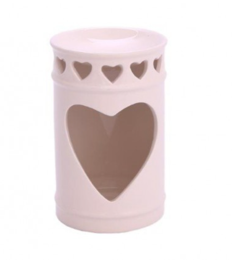 Ceramic Love Hearts wax melt burner with heart-shaped cutouts, elegant wax melter for scented wax melts and fragrance oils