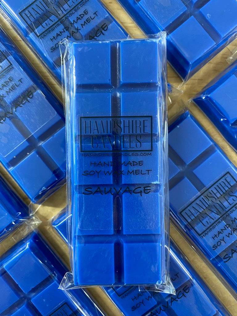 Eco-friendly Sauvage wax melts with deep, woody notes, offering a sophisticated and long-lasting home fragrance experience