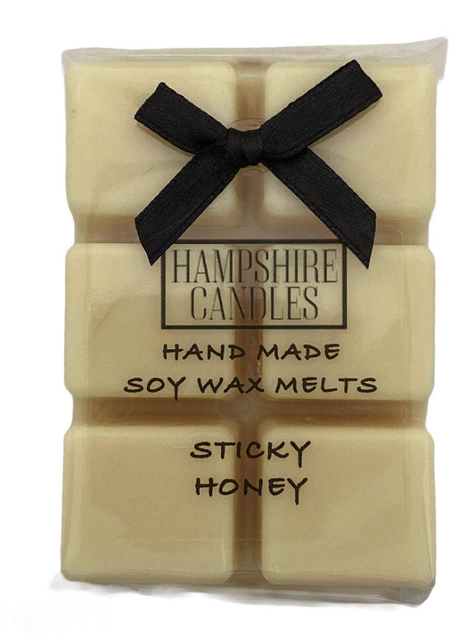 Handcrafted Sticky Honey Wax Melts – Long-lasting soy wax melts with a rich, sticky honey fragrance.