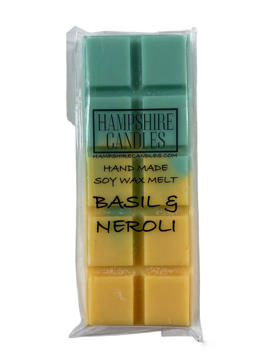 Soy wax melts with the crisp fragrance of basil and neroli. Ideal for electric wax melt burners, filling your home with a green, herbal aroma