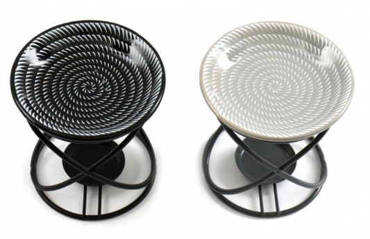 Grey wax melt burner with wire frame – perfect for essential oils and wax melts