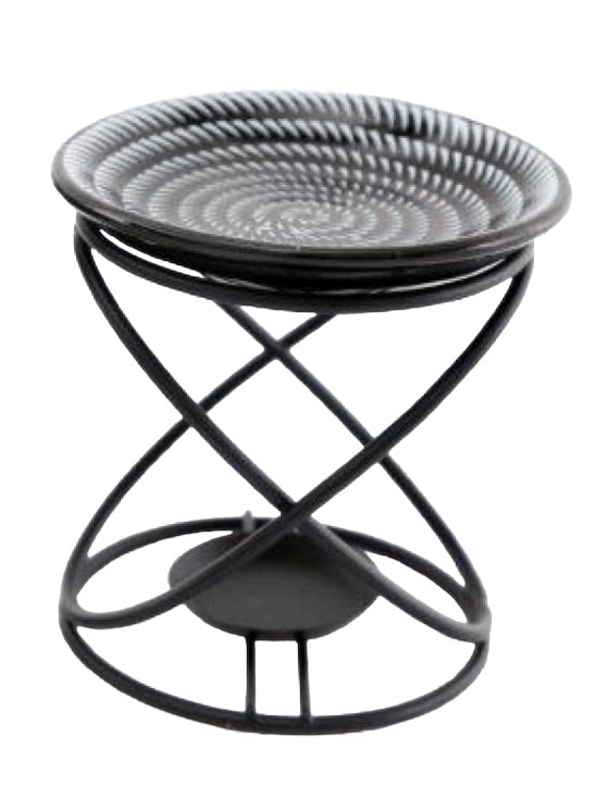 Modern black wax melt and oil burner with wire design and ceramic bowl