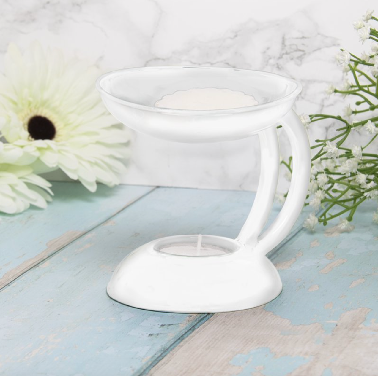 white metal wax melt burner modern tea light wax warmer UK