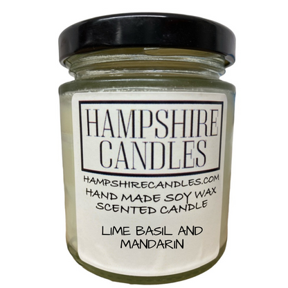 Lime basil and mandarin scented jar candle handmade by Hampshire Candles
