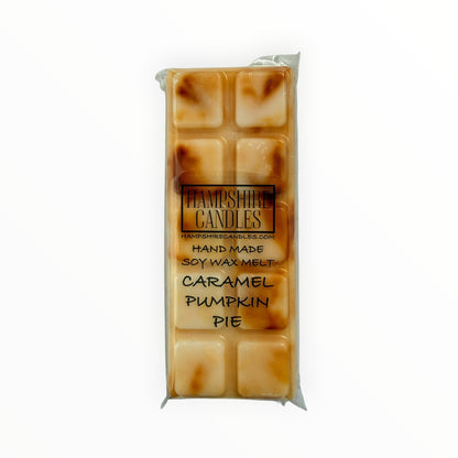 Front view of the Caramel Pumpkin Pie Mini Snap Bar wax melt with Hampshire Candles label