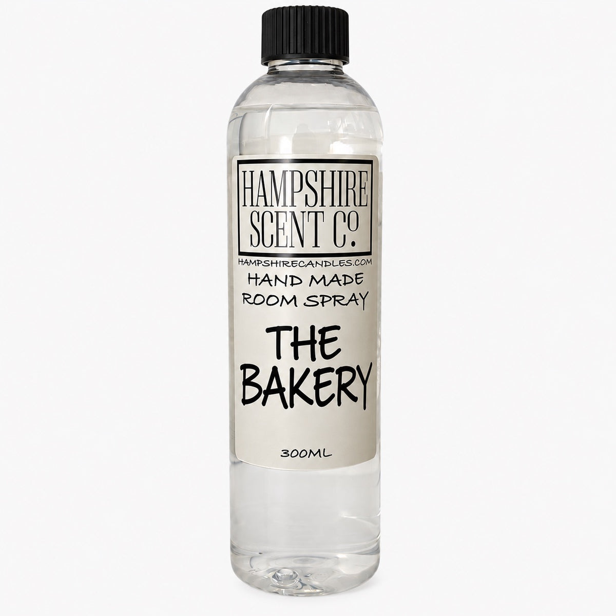The Bakery room spray, 300ml clear bottle with black screw cap and Hampshire Scent Co. label (trigger supplied separately)