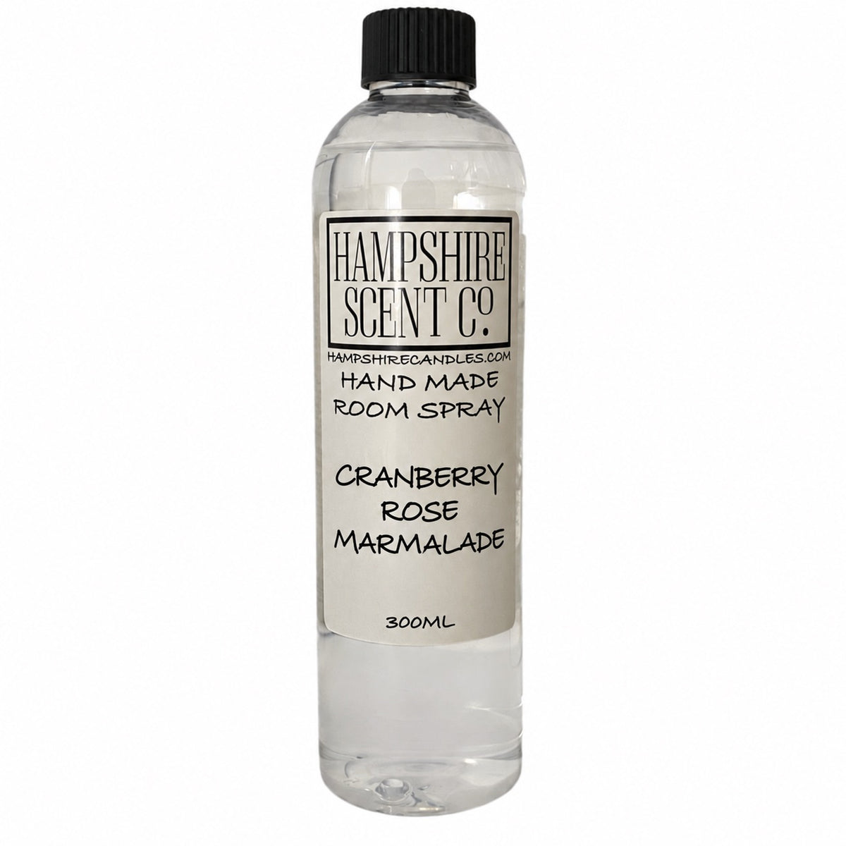 Hampshire Scent Co. Cranberry Rose Marmalade handmade room spray in a 300ml clear bottle with black screw cap