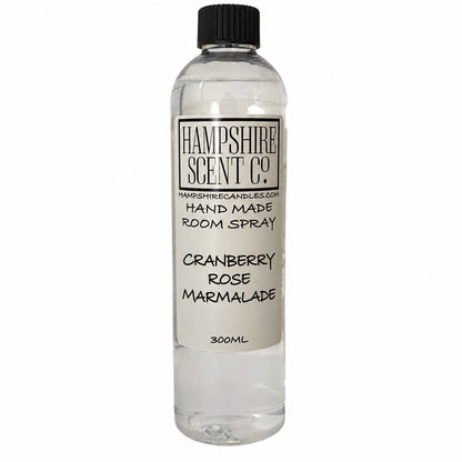 Hampshire Scent Co. Cranberry Rose Marmalade handmade room spray in a 300ml clear bottle with black screw cap