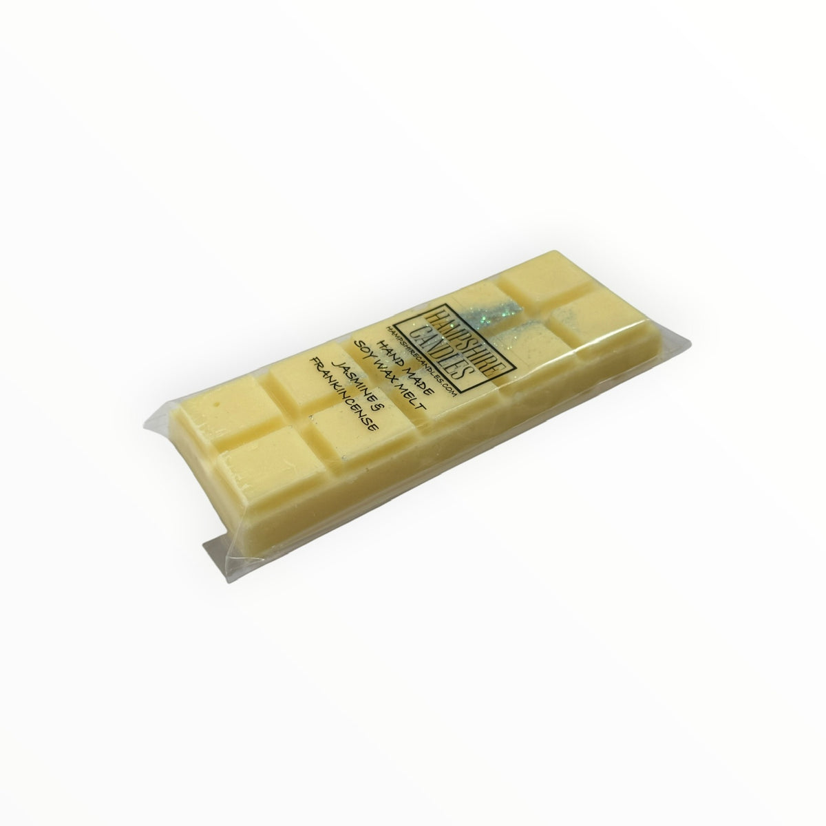 Jasmine & Frankincense Mini Snap Bar wax melt lying flat, showing the pale yellow snap segments