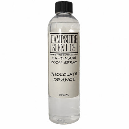 Hampshire Scent Co. Chocolate Orange handmade room spray in a 300ml clear bottle with black screw cap