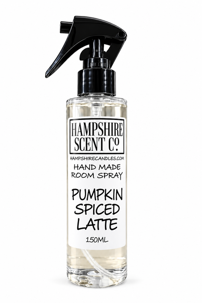 A 150ml room spray bottle from Hampshire Scent Co. in the Pumpkin Spiced Latte scent.