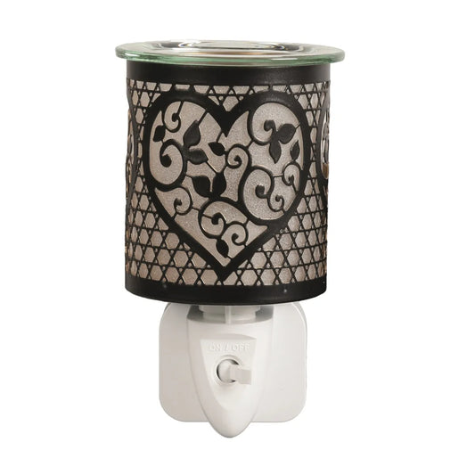 Black and gold silhouette heart plug in wax melt burner 13cm