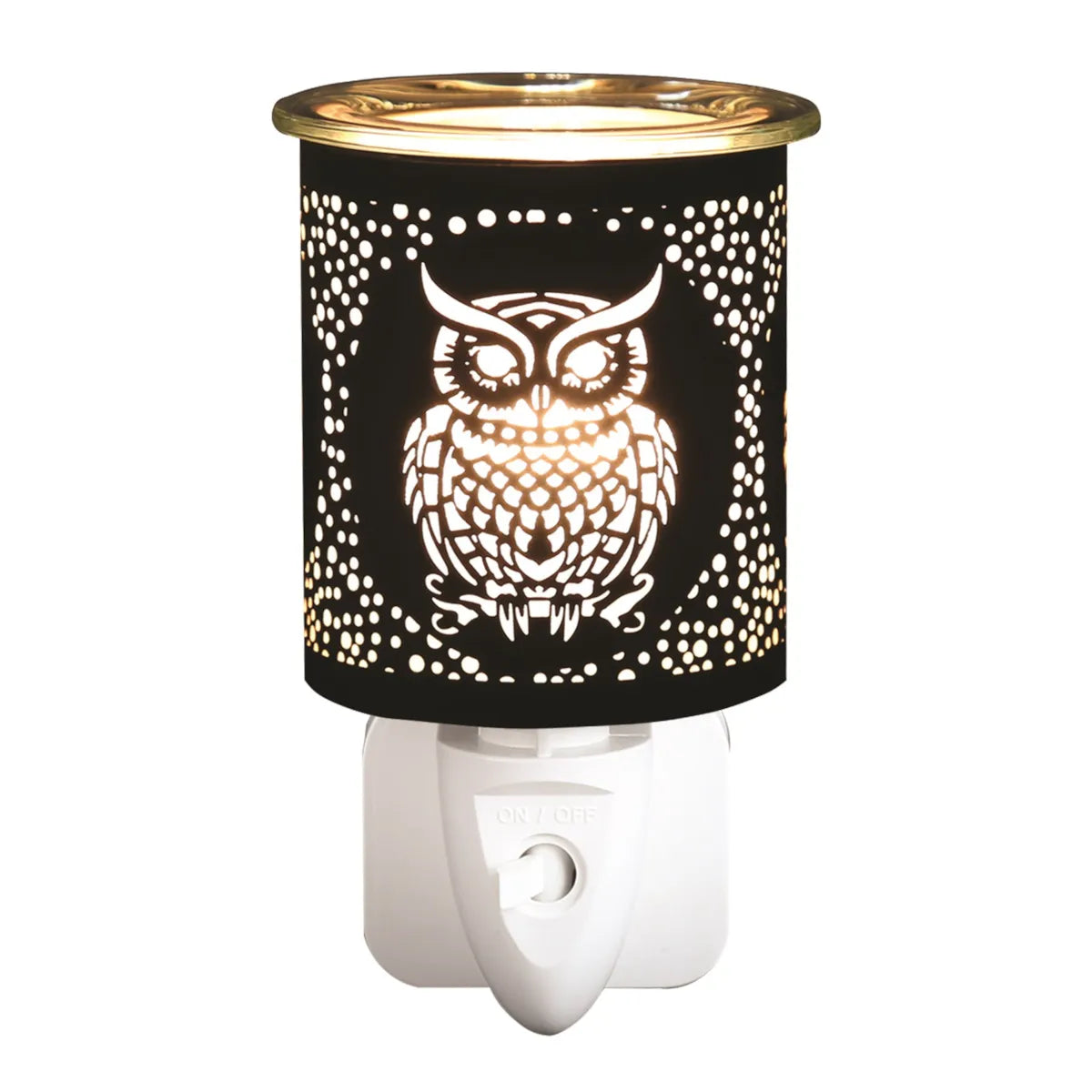 Black and gold silhouette owl plug in wax melt burner 13cm