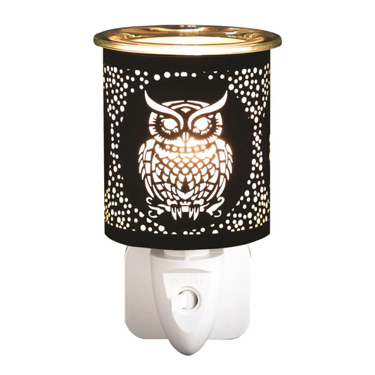 Black and gold silhouette owl plug in wax melt burner 13cm