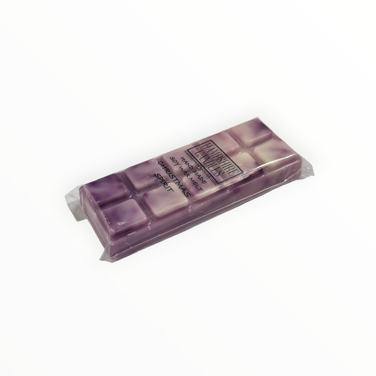 Christmas Spirit Mini Snap Bar wax melt lying flat, showing the purple and cream marbled segments