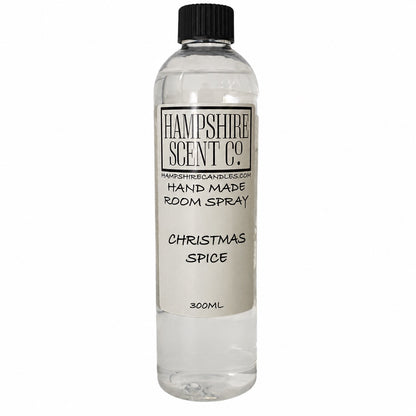 Hampshire Scent Co. Christmas Spice handmade room spray in a 300ml clear bottle with black screw cap