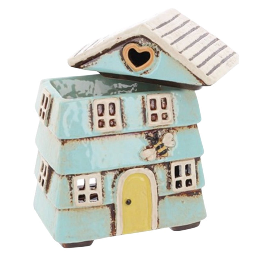 "Ceramic beehive wax melt burner in aqua colour, 15 x 12 x 8 cm"