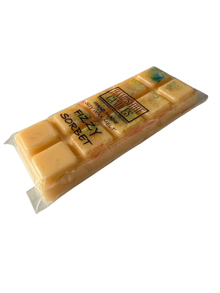 Close-up of Fizzy Sorbet soy wax melt snap bar showing the segmented design, handmade with premium soy wax for a long-lasting home fragrance.