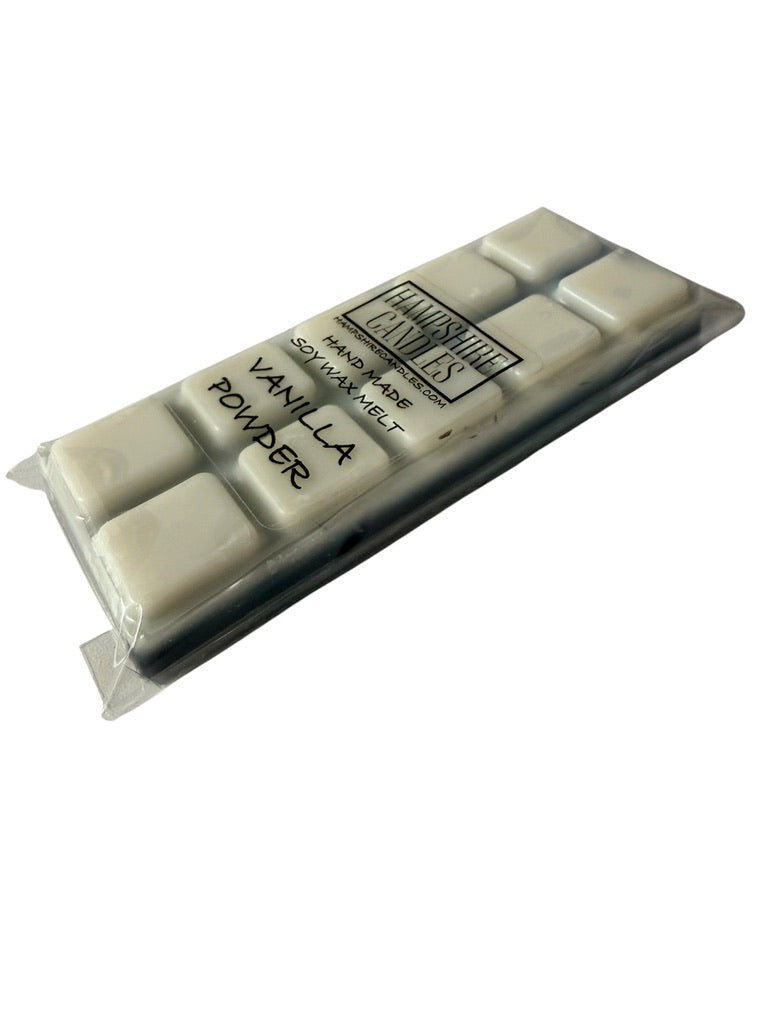Close-up of Vanilla Powder soy wax melt snap bar showing the segmented design, handmade with premium soy wax for a long-lasting home fragrance.