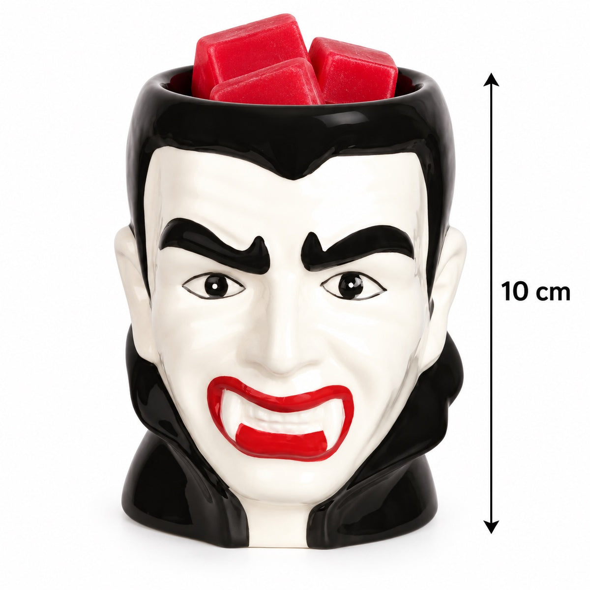 Dracula tealight wax melt burner shown with 10cm height measurement