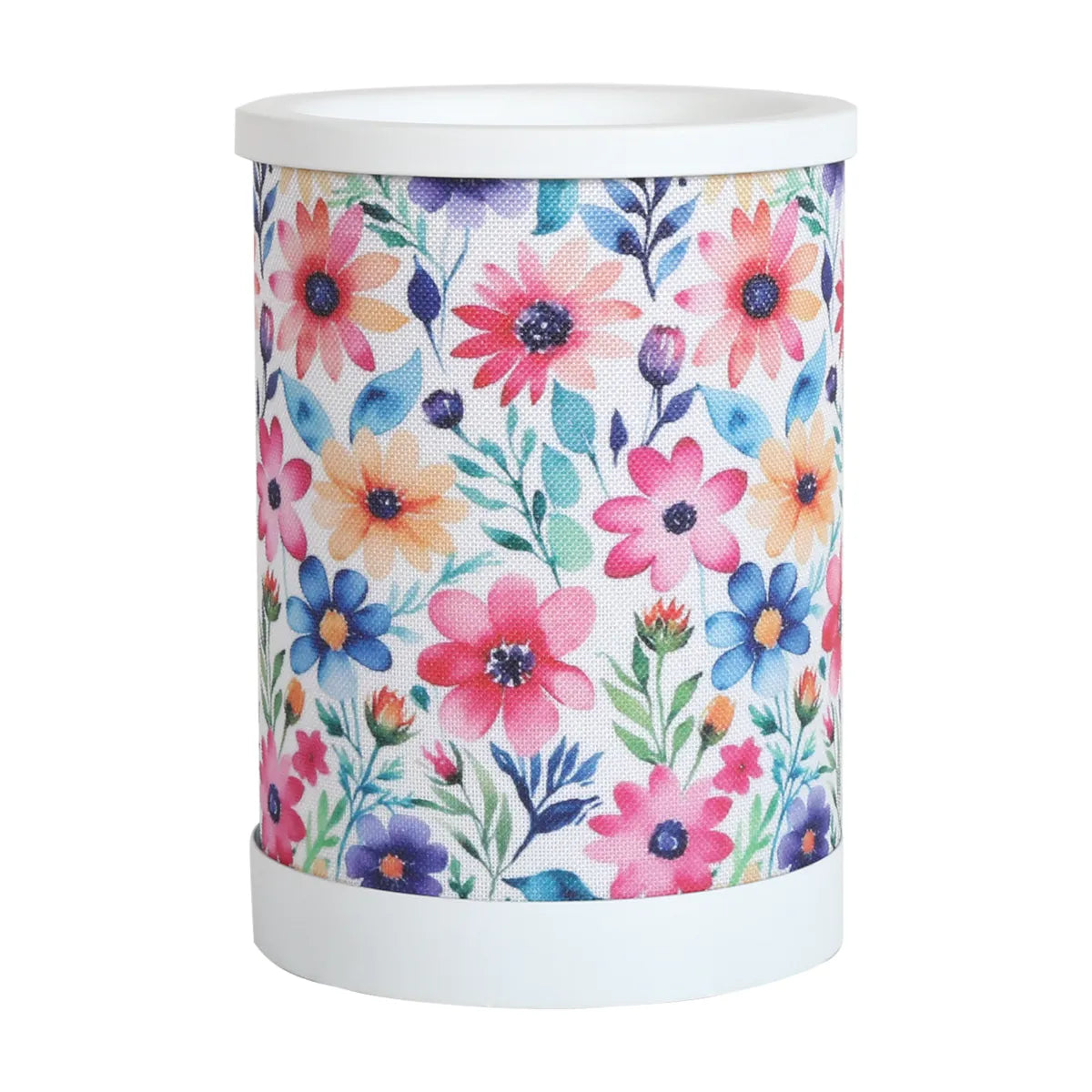 Daisy Floral Electric Wax Melt Burner 15cm illuminated with decorative floral pattern and warming wax melts.