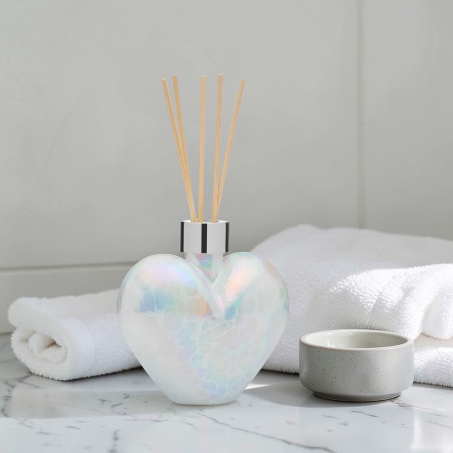 Decorative glass diffuser bottle white heart design home décor