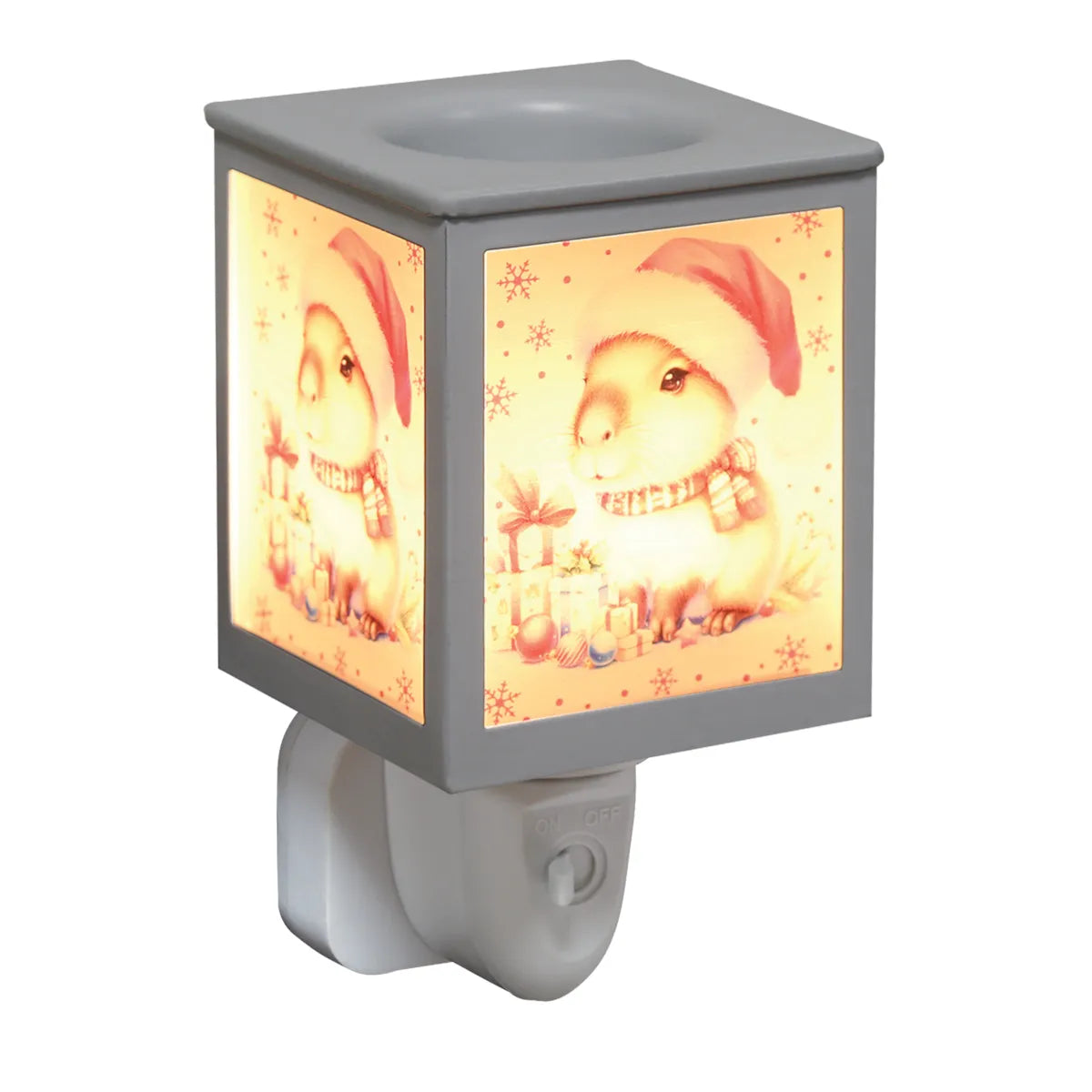 Electric Christmas Capybara wax warmer with illuminated frosted glass design and glass dish