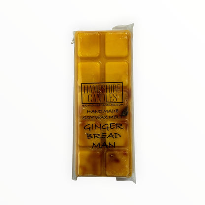 Front view of the Gingerbread Man Mini Snap Bar wax melt with Hampshire Candles label