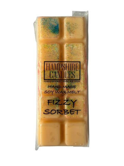 Fizzy Sorbet soy wax melt snap bar melting in a wax burner, filling a cosy home with a fresh, fruity and uplifting fragrance.