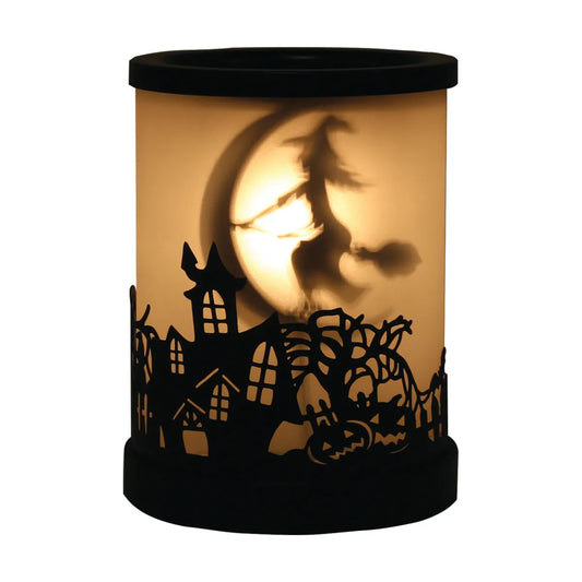 Flying witch electric wax melt burner with Halloween silhouette design 15cm