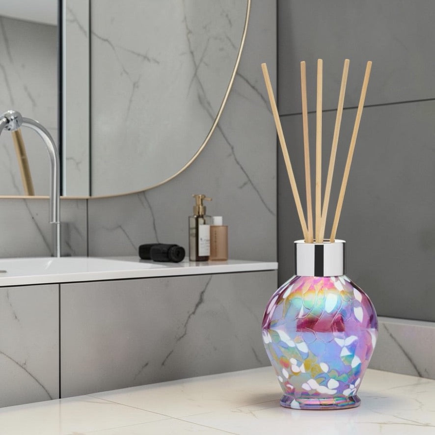 Glass reed diffuser bottle pastel silver with reeds home fragrance