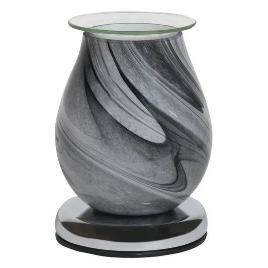 "Grey Swirl Oval Touch Electric Wax Melt Burner with elegant glass design, perfect for melting wax and adding fragrance to your home."