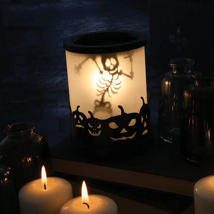 Halloween electric wax warmer with illuminated skeleton cut-out for soy wax melts