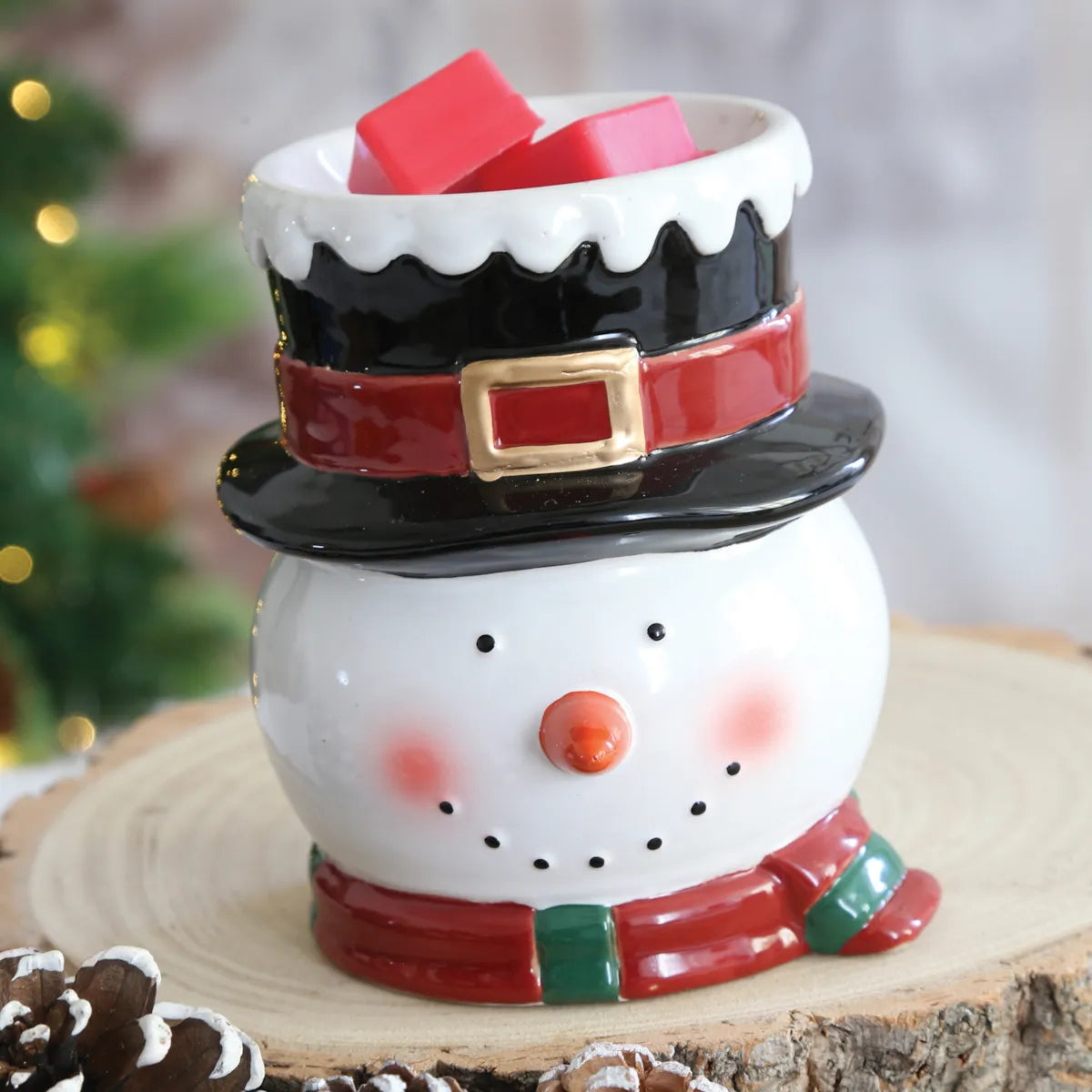 Hand-painted Snowman wax warmer with hidden wax melt dish for soy wax melts